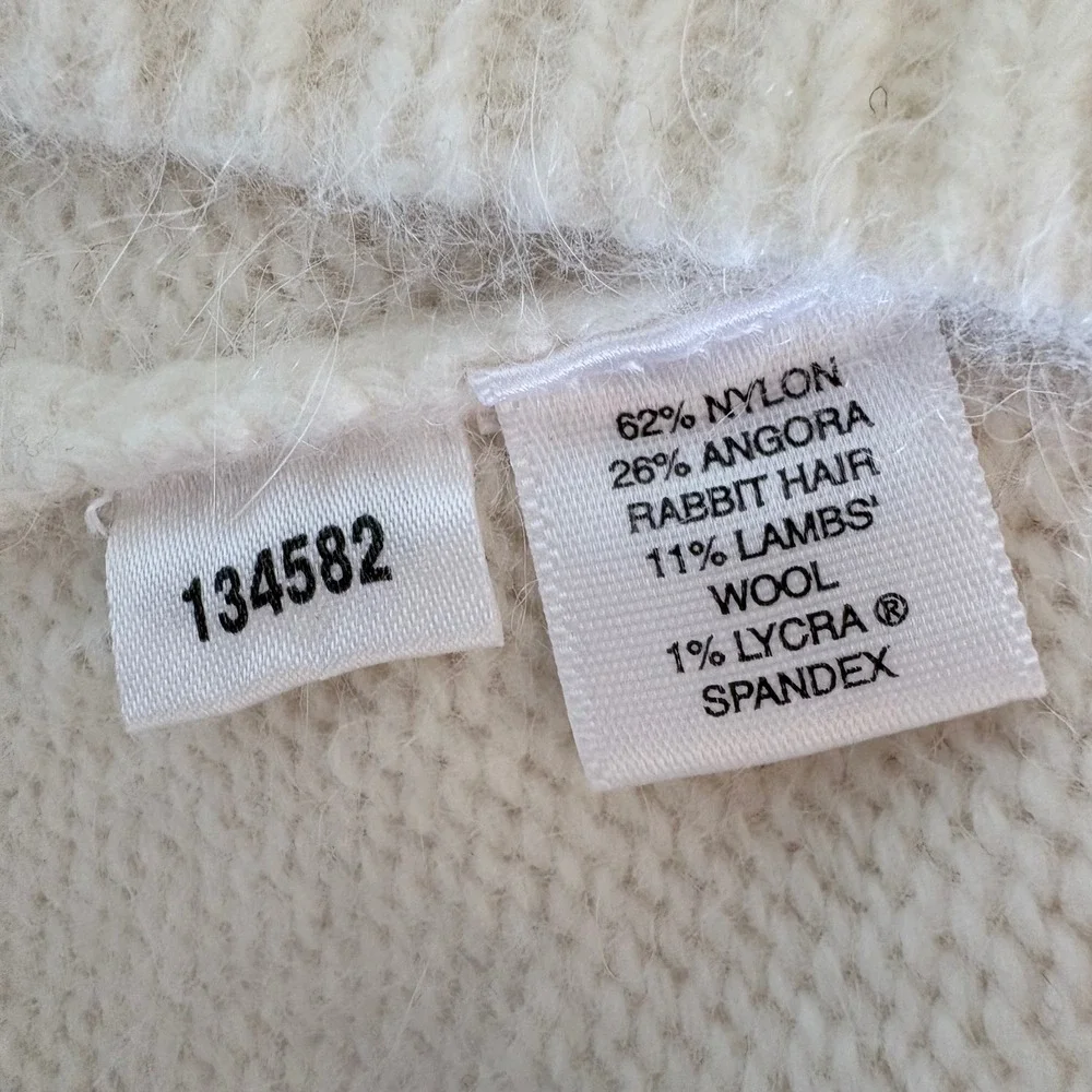 Y2K 90s ANN TAYLOR Angora Cream‎ Shawl Collar Button Front Cardigan Sweater MP